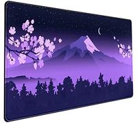 Purple Desk Mat Japanese Desk Pad Cute Fuji Mountain Gaming Mousepad Large, Cherry Blossom Mouse Pad XXL Desk Mats, Kawaii Anime Deskmats Desktop Protector Laptop Keyboard Mat Pad 31.5x15.75 in