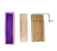Purple DIY Soap Cutter Mold with Adjustable Wire Cutting Machine, Wood & Silicone Soap Making Tool, Precision Scale Marks for Handmade Soap, Candle, and Food (Set 1 (Bamboo Flat Plate + 900 Toast