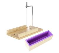 Purple DIY Soap Cutter Mold with Adjustable Wire Cutting Machine, Wood & Silicone Soap Making Tool, Precision Scale Marks for Handmade Soap, Candle, and Food (Set 2 (Bamboo Flat Plate + 900 Toast