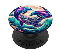 Purple Dolphin Moon Galaxy Pink Blue Dolphins Ocean Wave PopSockets Adhesive PopGrip