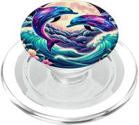 Purple Dolphin Moon Galaxy Pink Blue Dolphins Ocean Wave PopSockets PopGrip for MagSafe