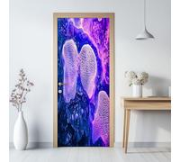 Purple Door Stickers for Interior Doors Self-Adhesive, Scientific Microscope Images Wall Sticker Decal for Bedroom Home Decor Waterproof, Removable Premium Vinyl Wall Sticker, 90 x 200 cm