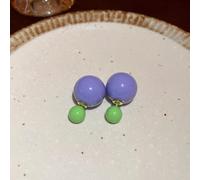 (Purple) Double Sided Round Ball Earrings for Women Luxury Sweet Pink Stud Earring New 2023 Solid Color Unique Accessories