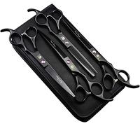 Purple Dragon 4 x Japanese Steel Professional Shears 7" Straight Curved Pointed Shears with Case