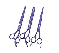 Purple Dragon 7.0 inch Professional Dog Grooming Hair Cutting Scissor &Curved Scissor&Chunker Shear Kit with Bag - for Pet Groomer or Family DIY Pet Use