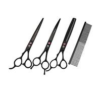 Purple Dragon 7.0" Left Handed Dog Grooming Hair Cutting Scissor &Curved &Thinning Shear with Bag - for Mancinism Pet Groomer or Family DIY (Black)