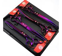 Purple Dragon 8.0 inch Professional Pet Grooming Scissors,Dog Straight Shear, Thinning/Blending Scissor & 2 PCS Curved Shear with Bag (Purple)
