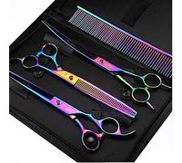 Purple Dragon 8 inch 3 in 1 Professional Pet Grooming Thinning Scissors - Upward Curved Scissor and Dog Hair Cutting Scissors - Perfect for Pet Groomer or Family DIY Use (Rainbow)