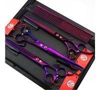 Purple Dragon 8 inch 3 in 1 Professional Pet Grooming Thinning Scissors - Upward Curved Shears and Dog Hair Cutting Scissor - Perfect for Pet Groomer or Family DIY Use (Purple)