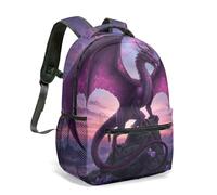 Purple Dragon Backpack Fantasy Art 360 Full Print Mystical Twilight Mountain 16 Inch Laptop Bag Aesthetic All-Over Graphics (01)