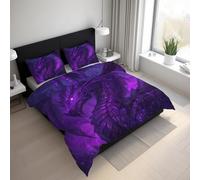 Purple Dragon Duvet Cover, Asin Oriental Japanese Mythology Bedding Sets Double Size, Reversible Print Breathable Quilt Cover with 2 Pillowcases, Zipper Closure, Bedroom Decor