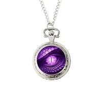 Purple Dragon Eye Pocket Watch - Fantasy Creature Design - Silver Quartz Watch with Chain - Mythical Beast Artwork - Resin Dome Finish - Geek Culture Gift Jewellery