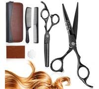 Purple Dragon Hairdressing Scissors Set 6" Black Hair Cutting Scissor Set (Hair & Thinning Scissors) with 2 Combs Hair Beard Trimming Shaping Care for Men Women Family Barber Hairdresser