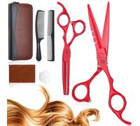 Purple Dragon Hairdressing Scissors Set 6" Red Hair Cutting Scissor Set (Hair & Thinning Scissors) with 2 Combs Hair Beard Trimming Shaping Care for Men Women Family Barber Hairdresser