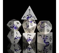 Purple Dragon Metal Dice HNCCESG 7 Piece Heavy Metallic D&D Dice Set with Dungeons and Dragon Gift Dice Box for TTRPG Tabletop Game (Matte Silver Purple)