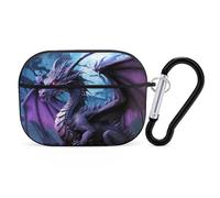 Purple Dragon Moon Airpod Pro Case AirPods 2 Case for Women Hard Shell Protective Cover with Carabiner Keychain Compatible with AirPods Case 2nd 1st Generation, Front LED Visible Black