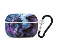 Purple Dragon Moon Airpod Pro Case AirPods 2 Case for Women Hard Shell Protective Cover with Carabiner Keychain Compatible with AirPods Case 2nd 1st Generation, Front LED Visible White