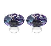 Purple Dragon Moon Cabinet Knobs, 2-Pack Silver Stainless Steel Drawer Pulls with Screws, Elegant Hardware for Dressers, Kitchen,Cabinets & Desks