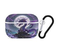 Purple Dragon Moon Earbuds Organizer Shockproof Protective Airpods Pro Cover with Carabiner Clip Anti Fall Carrying Earphone Case Cover for Airpods Pro 2nd Generation White