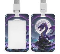 Purple Dragon Moon Retractable ID Badge Holder with Lanyard - Vertical Badge Reel,Keychain Clip,Name Tag Id Card Holder Protector for Nurse Officer Teacher Security Staff Women Men