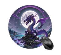 Purple Dragon Moon Round Mouse Pad 7.8 Inch - Non-Slip Rubber Base Mouse Mat Portable Ergonomic Desk Mat for Office, Laptop, Travel, Wireless Mice Mats - Waterproof & Durable Design