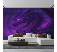 Purple Dragon Photo Wallpaper, Fantasy Animal Evil Dragon Wallpaper Mural, 500x350cm Wall Paper for Bedroom Living Room, Non-Woven Wall Mural Room Decor EL&D59