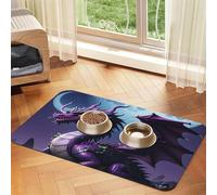 Purple Dragon Purple Moon Dog Food Mats for Floors, 16x24 Inch Non-Slip Super Absorbent Pet Food Mat, Dishwasher Dog Mat for Food and Water, Cute Rubber Quick Dry Pet Feeding Mat for Dogs Puppy Cats