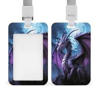 Purple Dragon Purple Moon ID Badge Holder Waterproof Card Protector Push-Pull Slot Work ID Card Holder with Lanyard Personalized Detachable Card Holders for Office Corporate Use