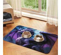 Purple Dragon Purple Moon Pet Feeding Mat Absorbent Pu Leather Dog Cat Food Mats Contain Spills Protects Floors, Anti-Slip Rubber Backing Dog Bowl Mats Easy Clean Pet Placemats 40x60cm