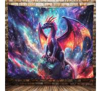 Purple Dragon Tapestry, Gothic Medieval Fantasy Animals Cool Dragon Tapestry for Bedroom Aesthetic, Nebula Starry Sky Tapestry Wall Hanging, Men Boys Poster Blanket College Dorm Home Decor, 40X30in