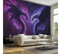 Purple Dragon Wallpaper, Mythology Fighting Animal Wallpaper for Living Room, Bedroom, Non-Woven Decor Wall Paper, Photo Mural Dining Room, Hallway, Lounge, 300 x 210 cm Ac112