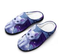 Purple Dragon Wing Cat Flannel Slippers For Men Memory Foam Soft Warm Home Shoes Print 9-10（42-43）