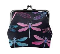 Purple Dragonfly Full Double-Sided Printed Pattern Women's and Girls' Fashionable Leather Kiss Lock Coin Purse Card Bag