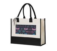 Purple Dragonfly Print Cotton Canvas Tote Bag for Women, Canvas Tote Bag for Gifting,Canvas Beach Bag, Reusable Shopping Bag