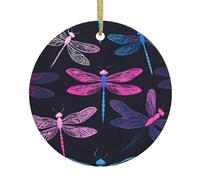 purple dragonfly -Print Custom Christmas Ceramic Ornament Gold String, Round Printed Holiday Hanging For Tree Wedding Party DeCor.
