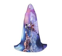 Purple Dragonfly Print Halloween Hooded Cloak Masquerade Cosplay Costume Unisex Witch Robe Cloak with Hood Cape, Black, Large