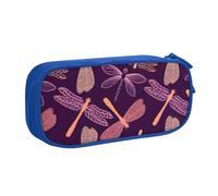 Purple Dragonfly Print Pencil Case, Large Capacity Pen Case Bag Pouch Holder Stationery Desk Organizer with Zipper for School & Office Supplies