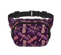 Purple Dragonfly Print Unisex Square Double Layer Waist Bag Crossbody Fanny Pack Travel Workout Accessory, Black, One Size, Black, One Size