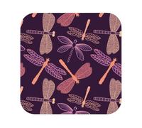 purple dragonfly Printed Coasters Set of 6, Tabletop Protection Leather Coasters for Cup Drinks Coffee Pads Beer Bar Mat Gifts, Square