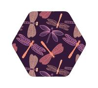 purple dragonfly Printed Coasters Set of 6, Tabletop Protection Leather Coasters for Cup Drinks Coffee Pads Beer Bar Mat Gifts, Hexagon