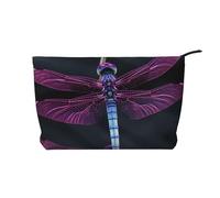 Purple Dragonfly Printed Corduroy Makeup Bag for Travel & Daily Use, Stylish Pouch Purse Case Cosmetic Bags Organizer for Women