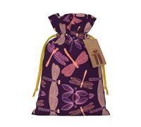 Purple Dragonfly Printed Drawstring Gift Bags,Various Sizes, Bulk Plastic Packaging Bags