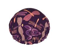 purple dragonfly Printed Large Shower Cap, Double Layer Hair Protector For Facial Care, Reusable Hair Wrap