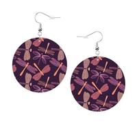 Purple Dragonfly Printed Round Earrings For Women, 1 Pair Lightweight Leather Pierced Earrings Set Trendy Jewelry Gifts For Women Girls