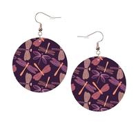 Purple Dragonfly Printed Round Earrings For Women, 1 Pair Lightweight Leather Pierced Earrings Set Trendy Jewelry Gifts For Women Girls