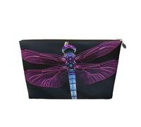 Purple Dragonfly Printed Toiletry Bag for Women Girl Portable Travel Cosmetic Bag Leather Makeup Pouch Organizer with Gold Zipper