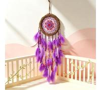 Purple Dream Catcher, Handmade Boho Dream Catcher with Crochet Flowers & Feathers,Dream Catcher for Girls Boys-Teenagers, Wall Hanging Ornament for Teen Dorm Decor, Birthday Festival Blessing Gift.