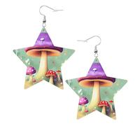 Purple Dream Mushroom Prints Leather star earrings Pendant Stylish and light Lightweight Dangle for Women Girls, One Size, Leather, No Gemstone