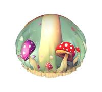 Purple Dream Mushroom Shower Caps, Reusable Shower Cap for Women, Double Laye Waterproof Hair Cap, for All Hair Lengths