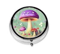 Purple Dream Mushroom Take-Along Pill Box, Portable Round Pill Box, fits in Your Purse Pocket Lightweight 3 Compartment Pill Box,
